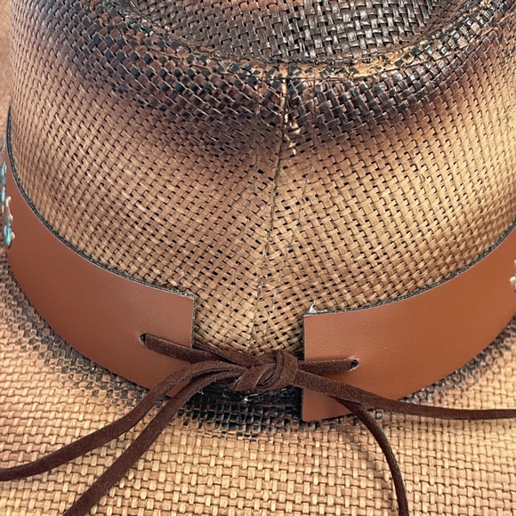 Western cowboy/cowgirl hat washed straw turquoise embroidered accents - Picture 4 of 6